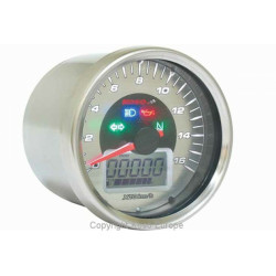 Compteur de vitesse KOSO D64 GP Style rond universel chromé (160 km/h)
