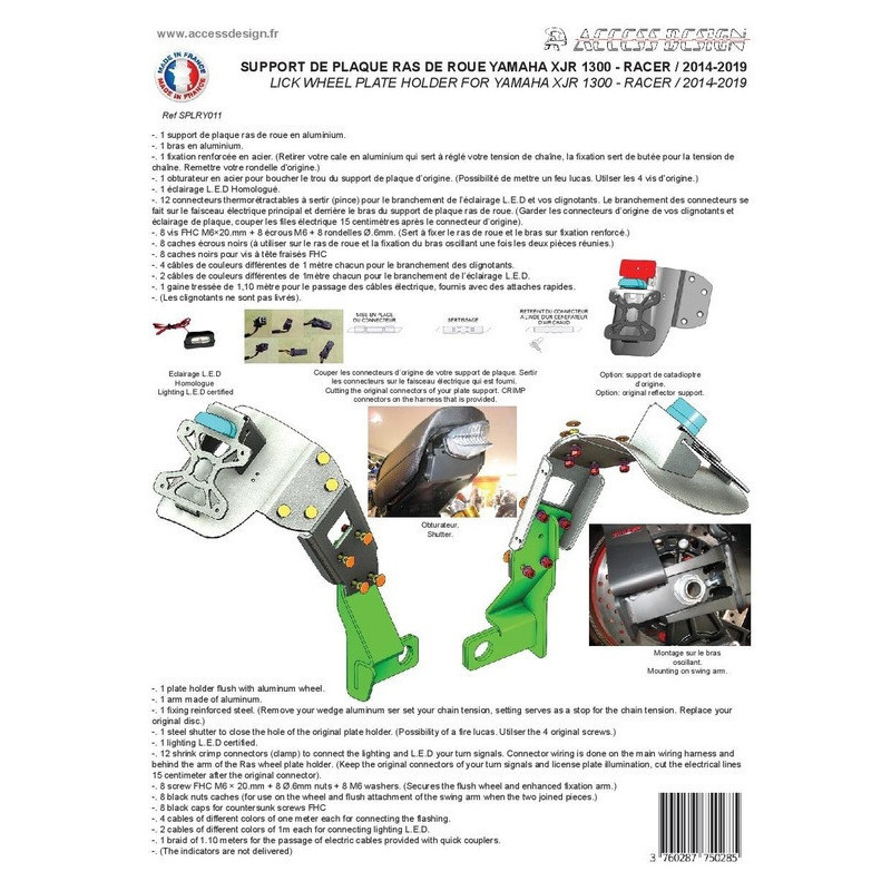 Support de plaque ACCESS DESIGN ''ras de roue''  noir Yamaha XJR1300