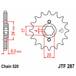 Pignon JT SPROCKETS acier standard 287 - 520 2