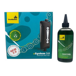 Graisseur de chaîne électronique SCOTTOILER xSystem 3.0 + lubrifiant tout climat vert biodégradable 250ml 2