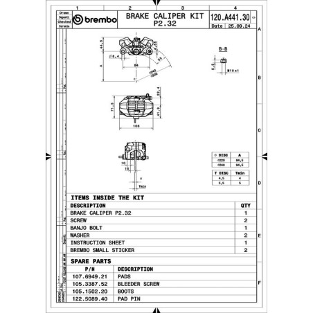 Etrier de frein arrière axial BREMBO UPGRADE Supersport 2 pistons Ø34mm