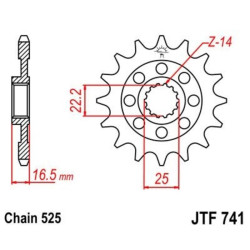 Pignon JT SPROCKETS acier anti-bruit 741 - 525 2