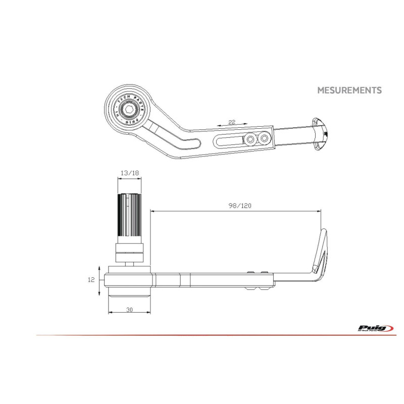 Protection de levier d'embrayage Puig Universel dimensions 2
