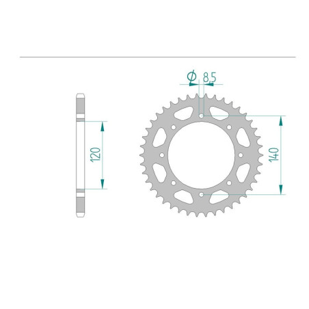 Kit chaine AFAM acier KAWASAKI KLR 650 C1-C8 pas 520 1995 à 2002